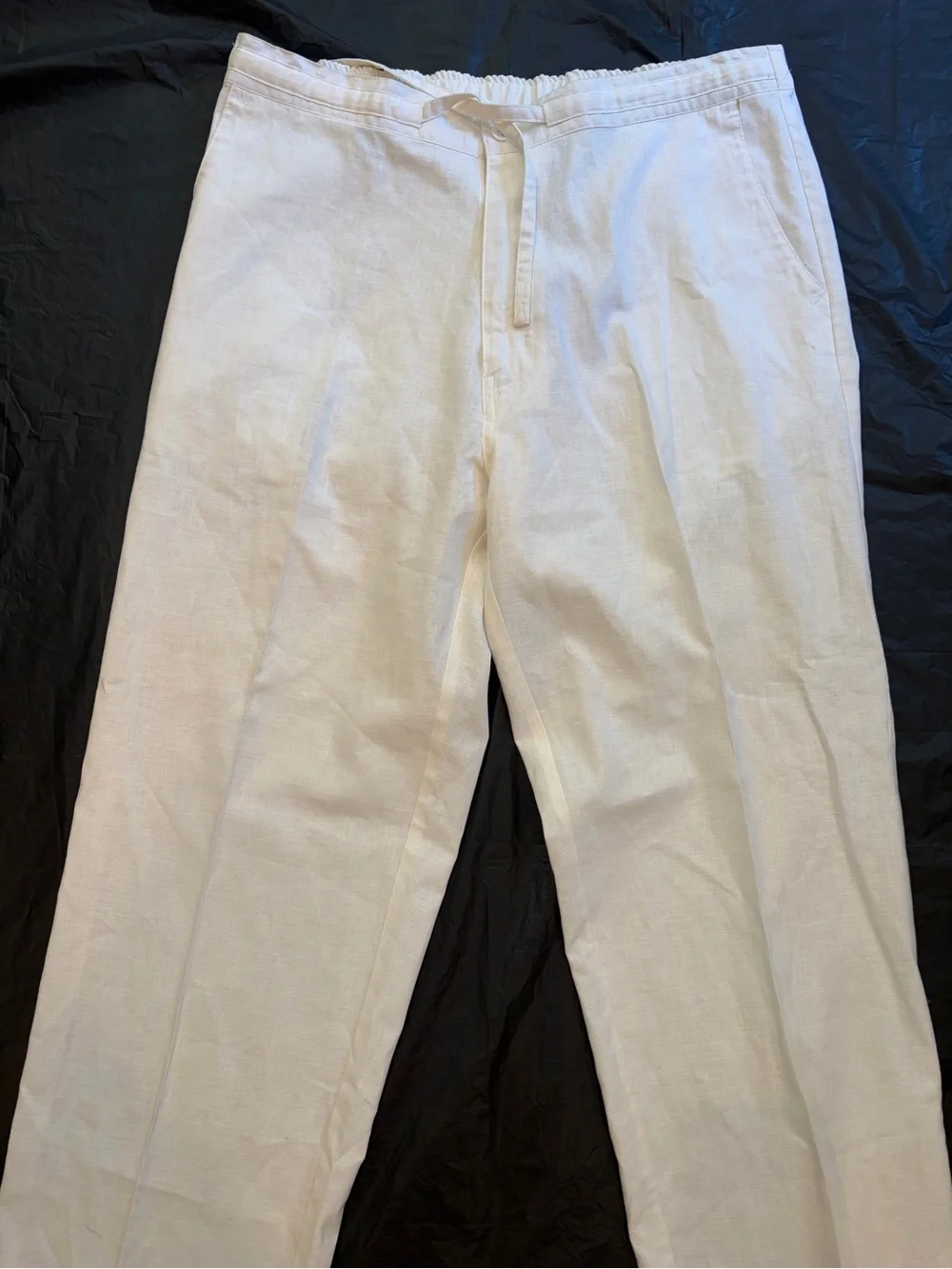 Linea Dome Pants Men's XL White Linen Blend Draw String Partial Elastic Waste